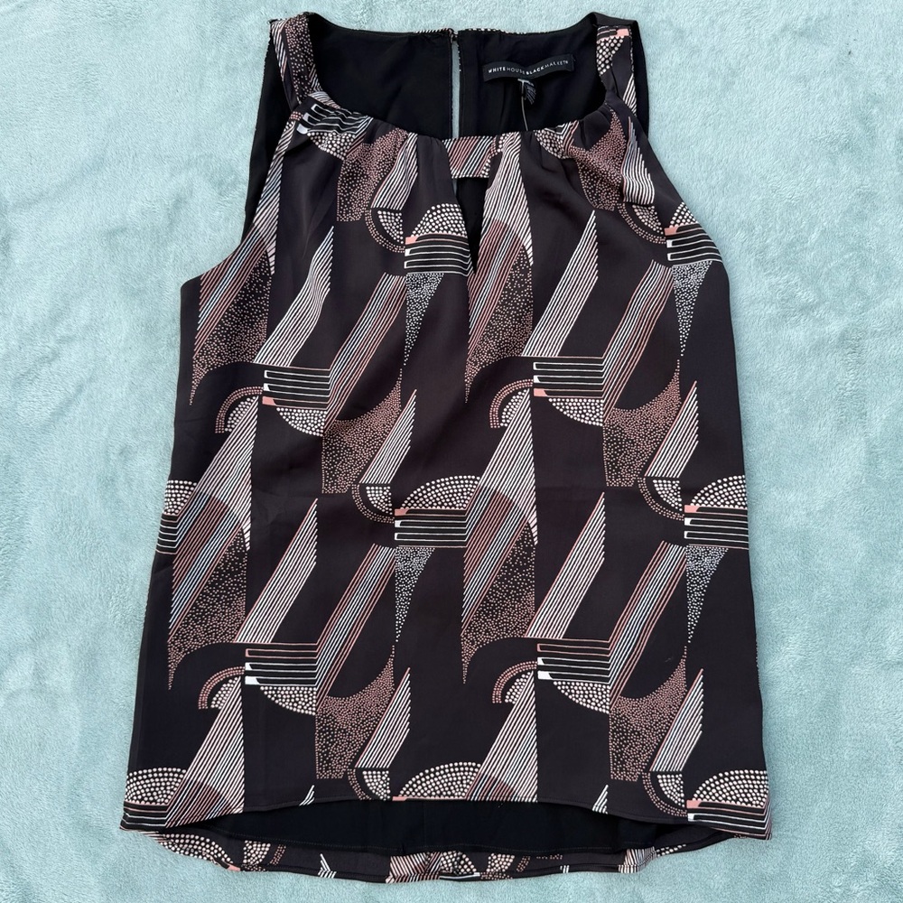 White House Black Market deco dot sleeveless tank keyhole blouse top